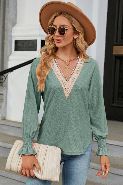 V-Neck Flounce Sleeve T-Shirt-Angel Casuals