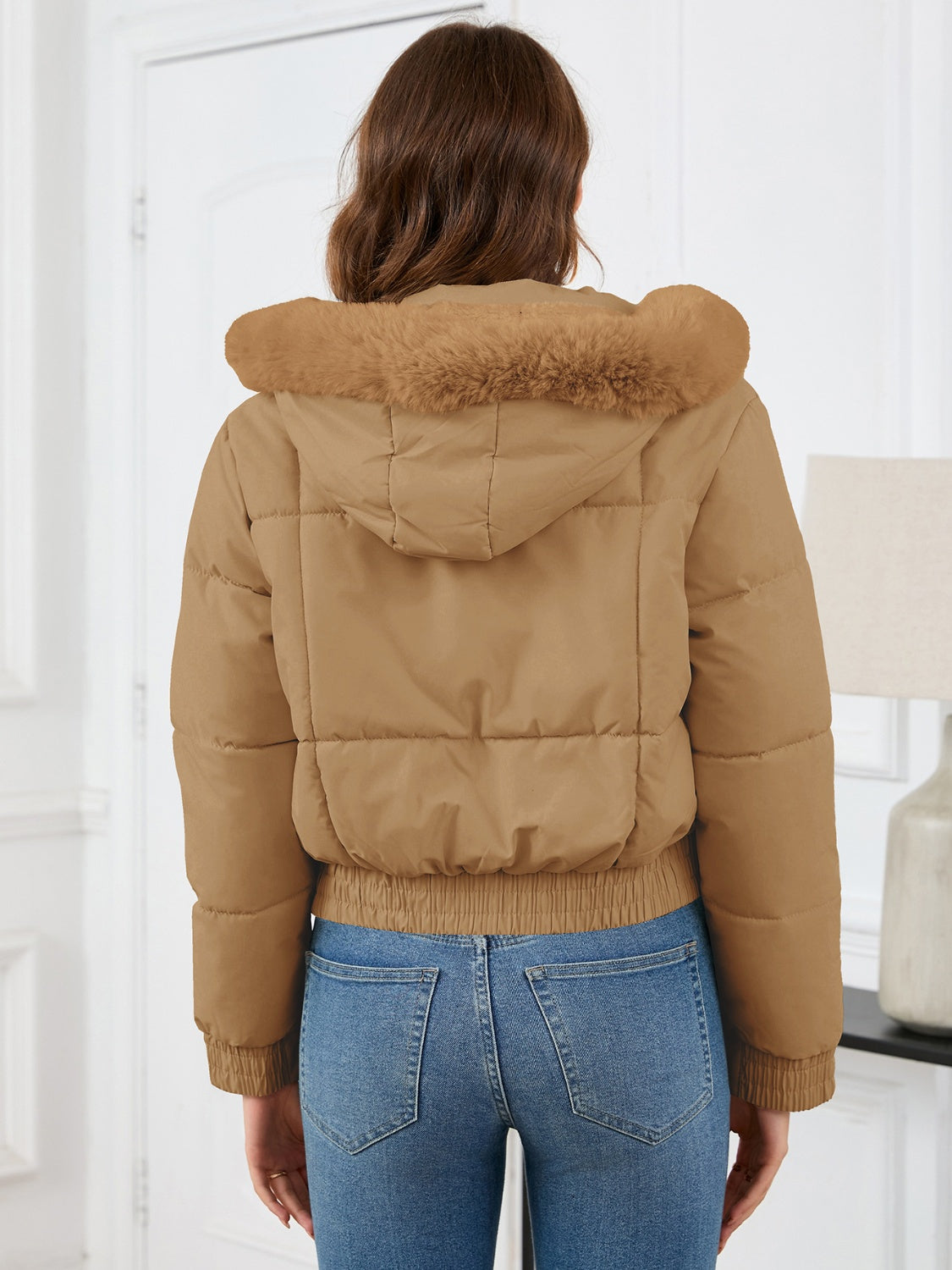 Pocketed Long Sleeve Cropped Hooded Winter Coat-Angel Casuals
