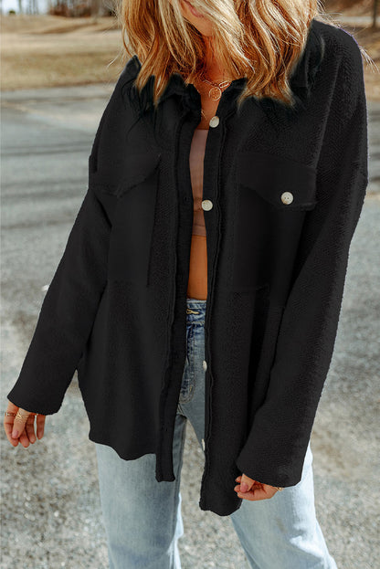Pocketed Button Up Droppped Shoulder Jacket-Angel Casuals