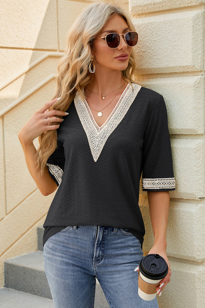V-Neck Half Sleeve T-Shirt-Angel Casuals