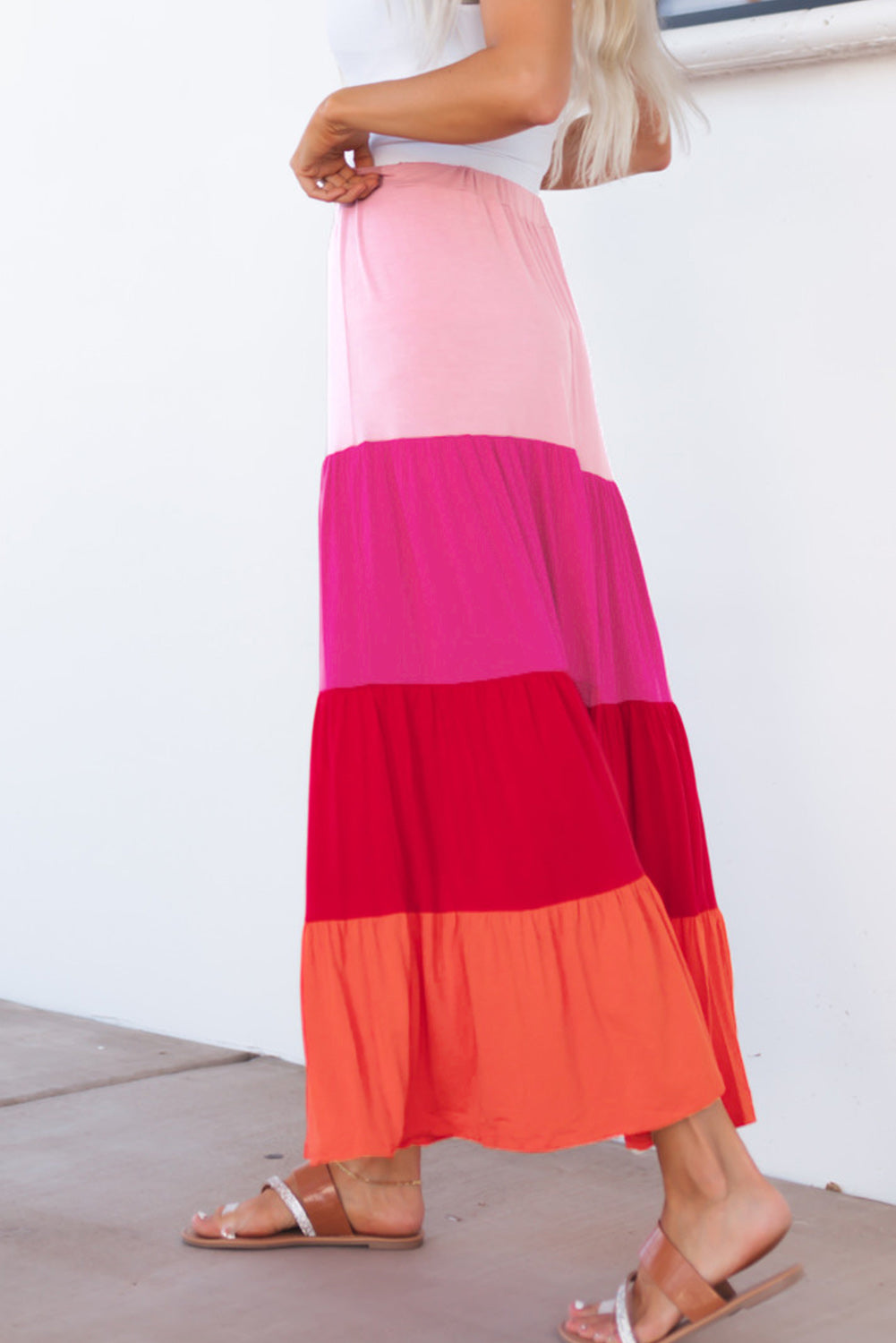 Color Block Tiered Maxi Skirt-Angel Casuals