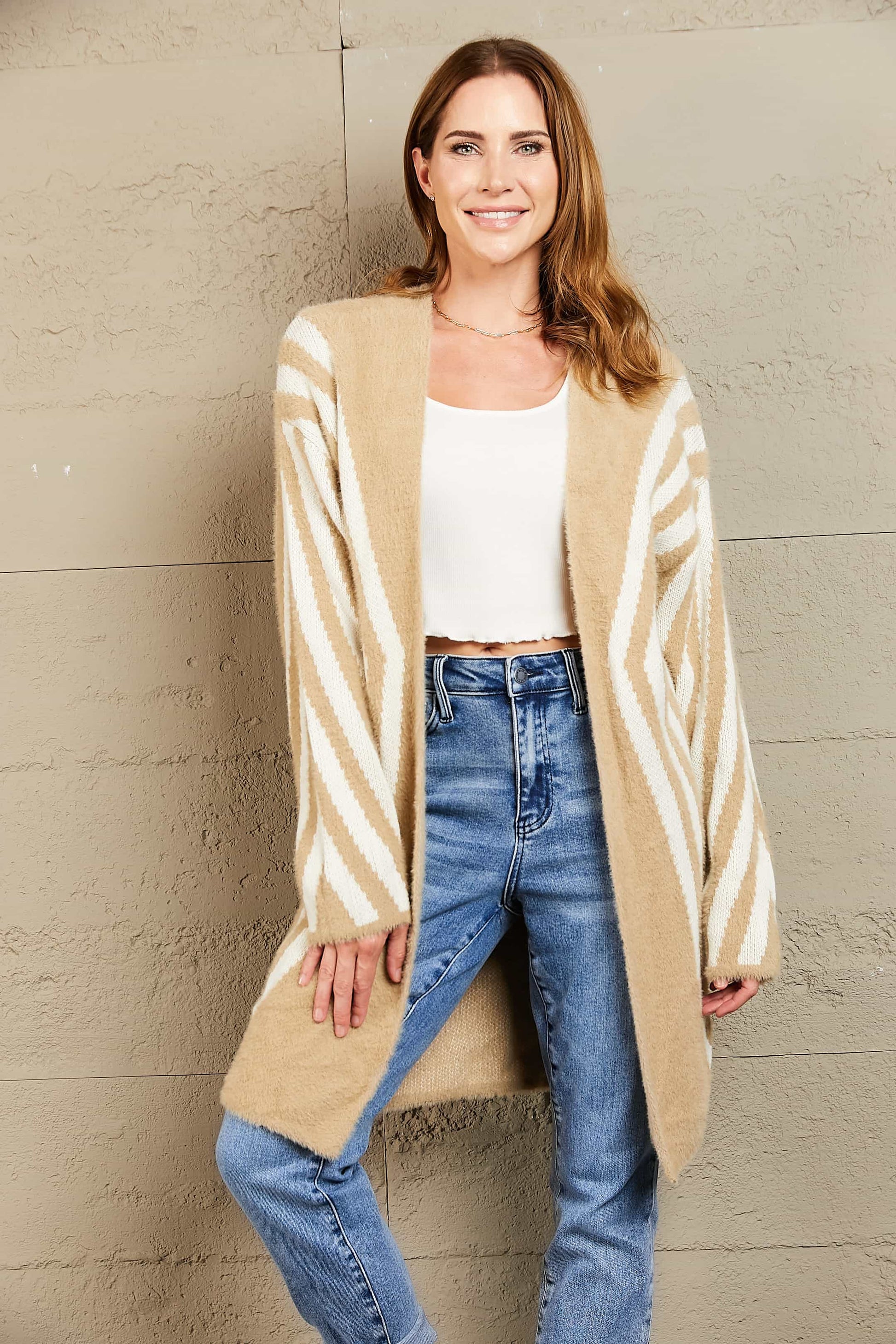 Woven Right Two-Tone Open Front Fuzzy Longline Cardigan-Angel Casuals