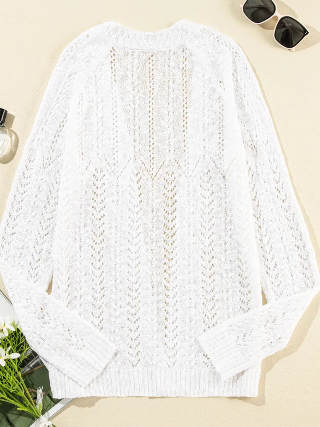 Openwork Open Front Long Sleeve Cardigan-Angel Casuals