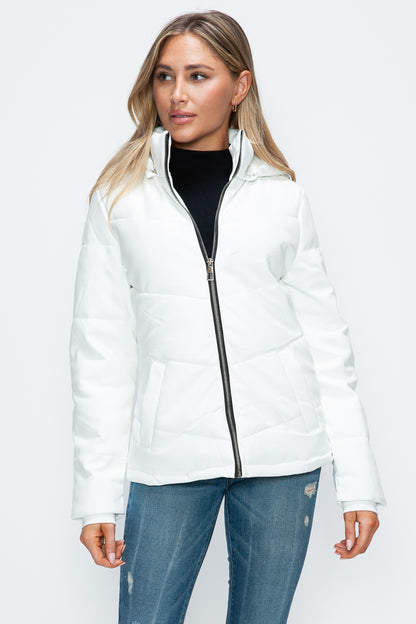 How Dare U Pocketed Zip Up Puffer Jacket with Removable Hood-Angel Casuals