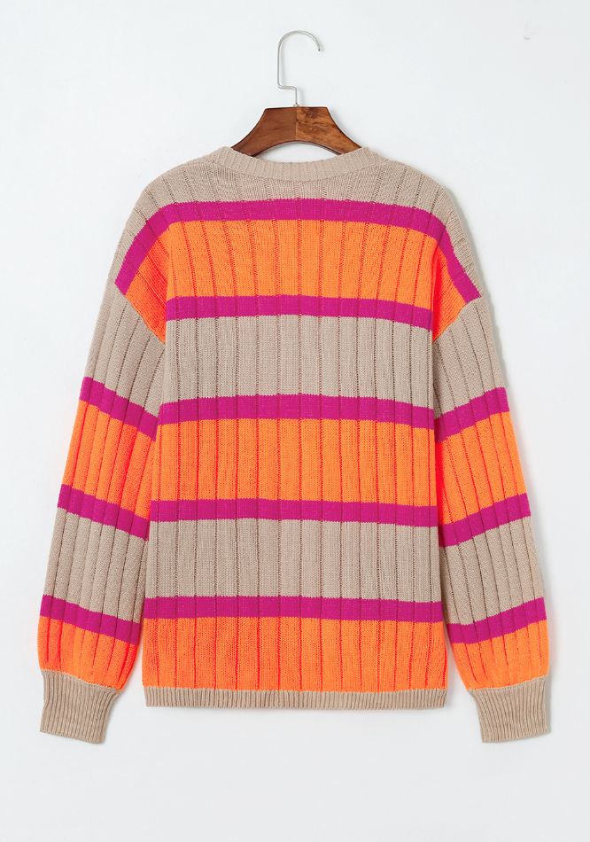 Contrast Striped Drop Shoulder Open Front Cardigan-Angel Casuals