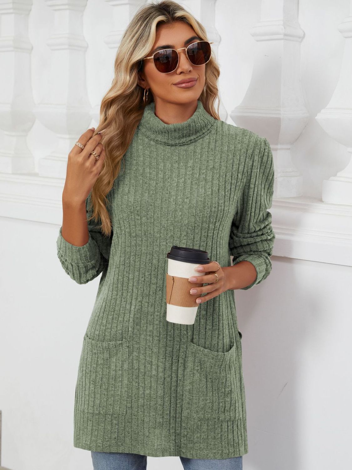 Slit Mock Neck Long Sleeve T-Shirt-Angel Casuals