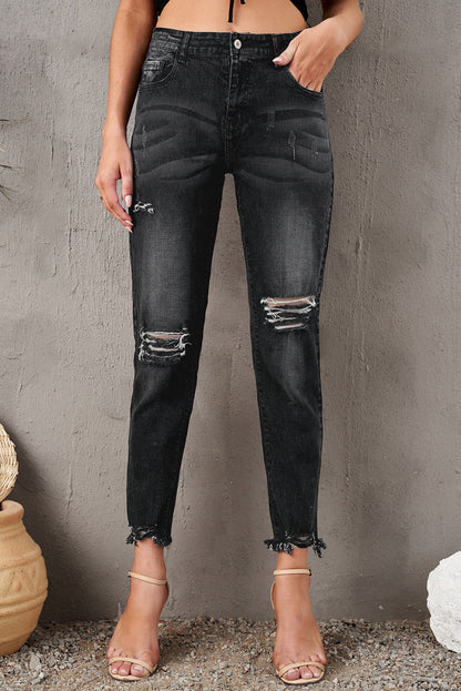 Stylish Distressed Cropped Jeans-Angel Casuals