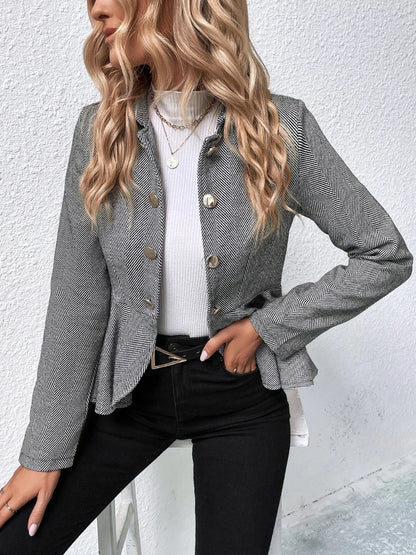 Ruffle Hem Collared Blazer-Angel Casuals