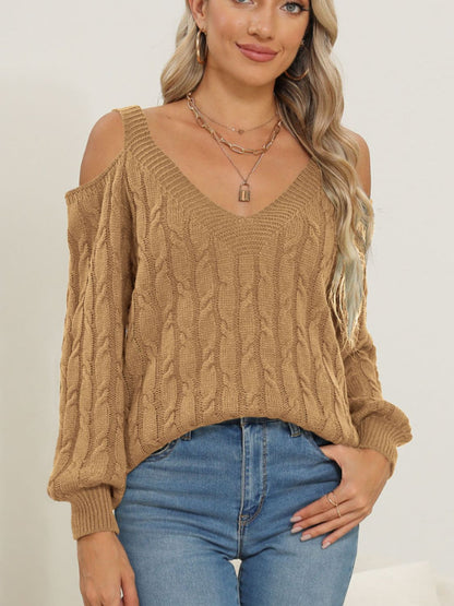 Cable-Knit V-Neck Long Sleeve Sweater-Angel Casuals