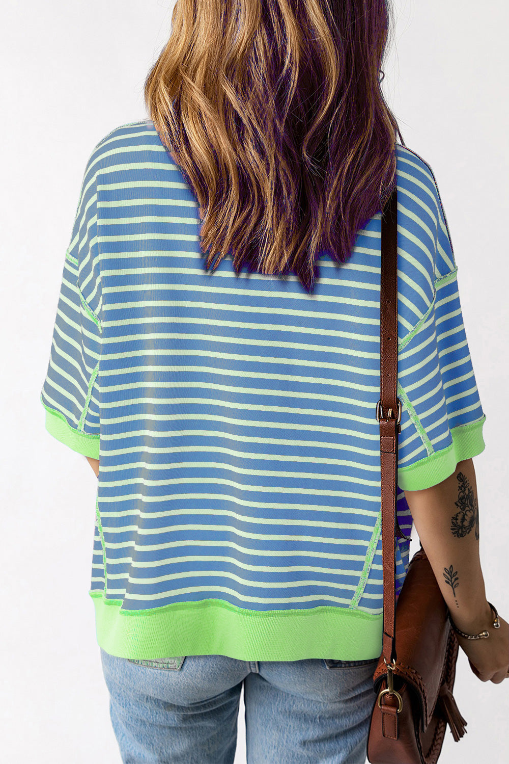 Striped Round Neck Half Sleeve T-Shirt-Angel Casuals