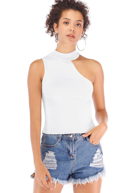 Asymmetrical Sleeveless Rib-Knit Top-Angel Casuals