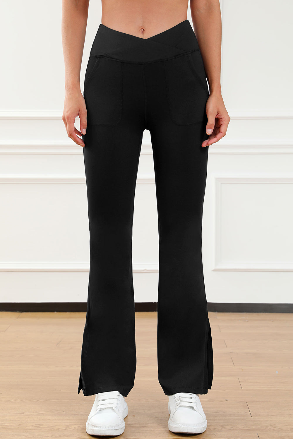 Wide Waistband Slit Bootcut Active Pants-Angel Casuals