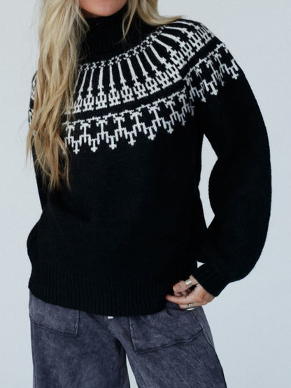 Contrast Turtleneck Long Sleeve Sweater-Angel Casuals