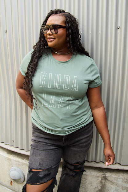 Simply Love Full Size KINDA LAZY Round Neck T-Shirt-Angel Casuals