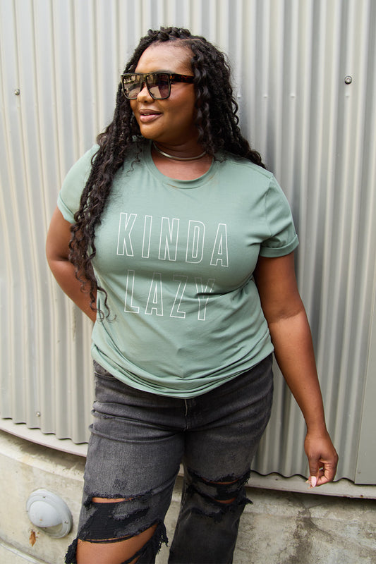 Simply Love Full Size KINDA LAZY Round Neck T-Shirt-Angel Casuals