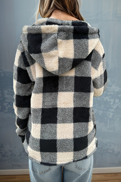 Double Take Full Size Plaid Long Sleeve Hooded Coat-Angel Casuals