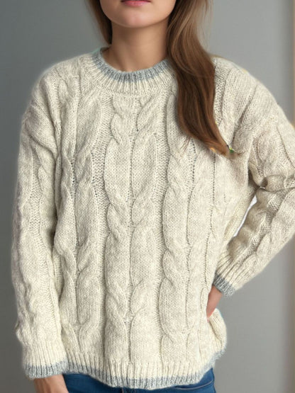 Cable Knit Round Neck Long Sleeve Sweater-Angel Casuals