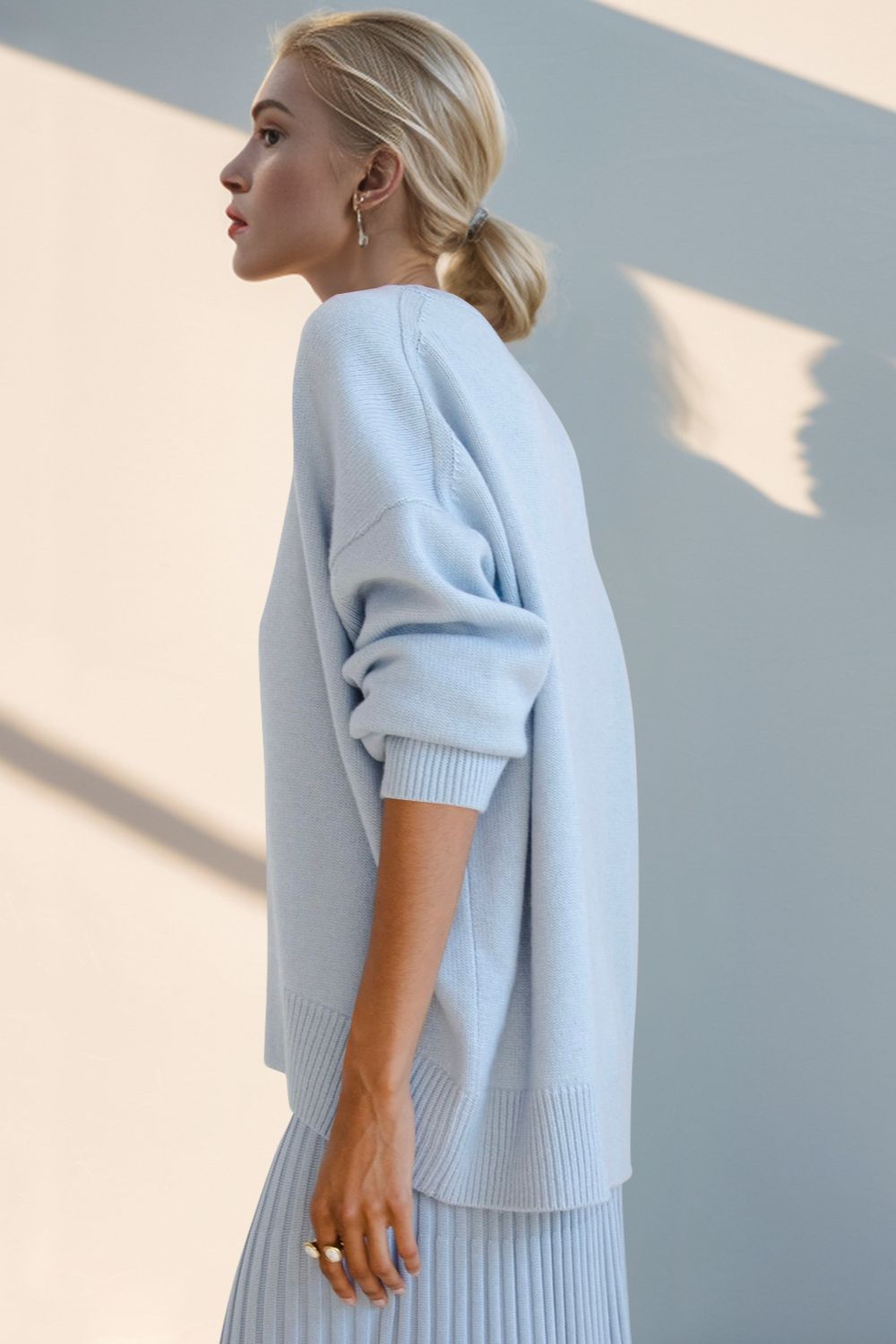 Basic Bae Round Neck Dropped Shoulder Sweater-Angel Casuals