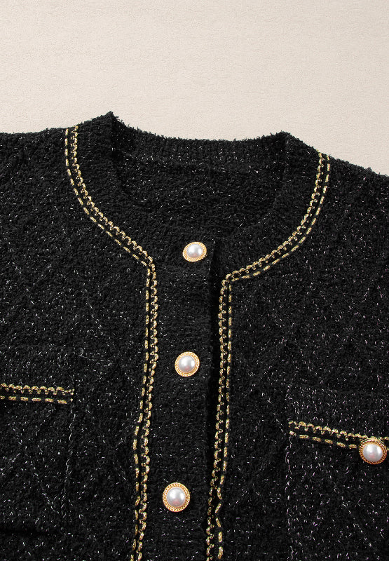 Round Neck Button Up Long Sleeve Cardigan-Angel Casuals