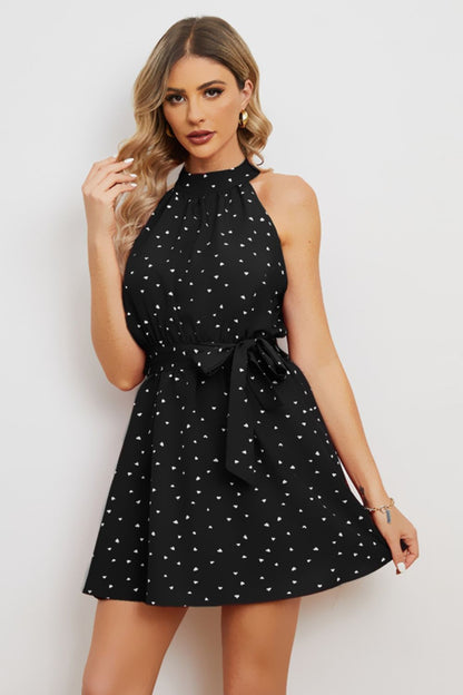 Printed Tie Waist Mini Dress-Angel Casuals