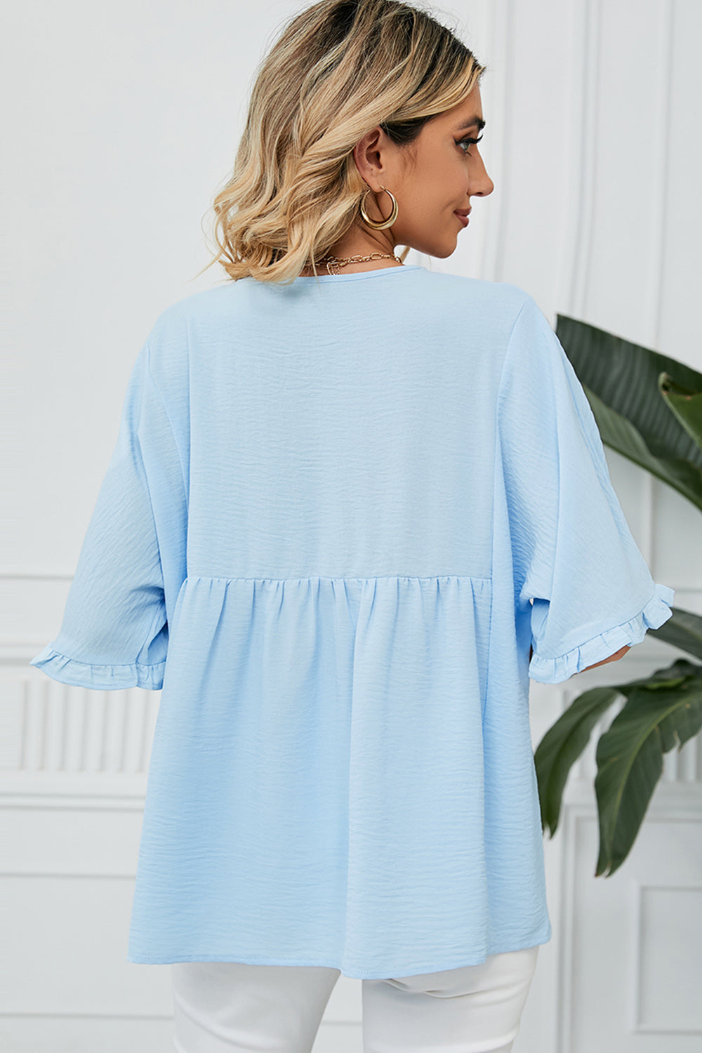 Peplum V-Neck Half Sleeve T-Shirt-Angel Casuals