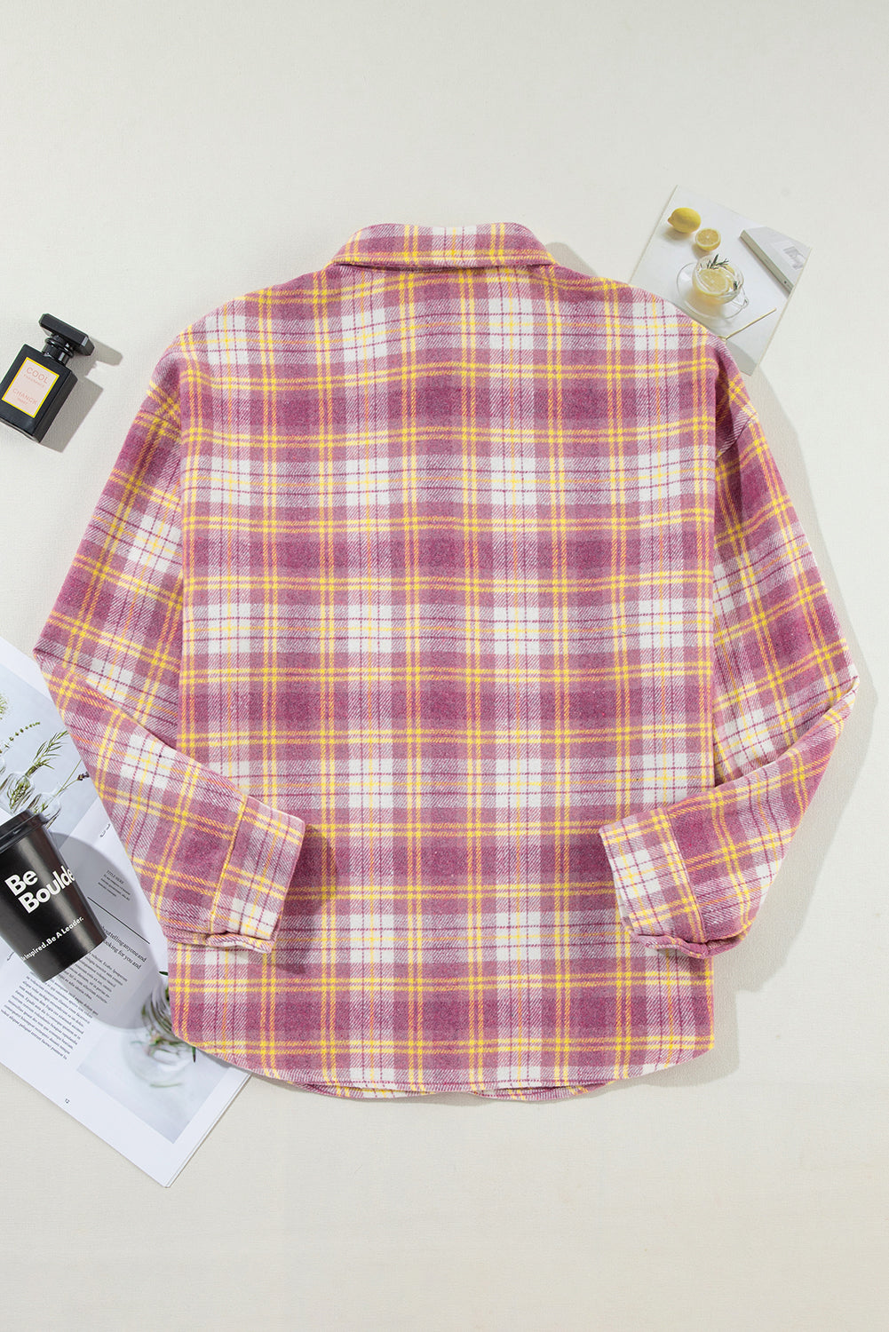 Plaid Collared Neck Button Up Shacket-Angel Casuals