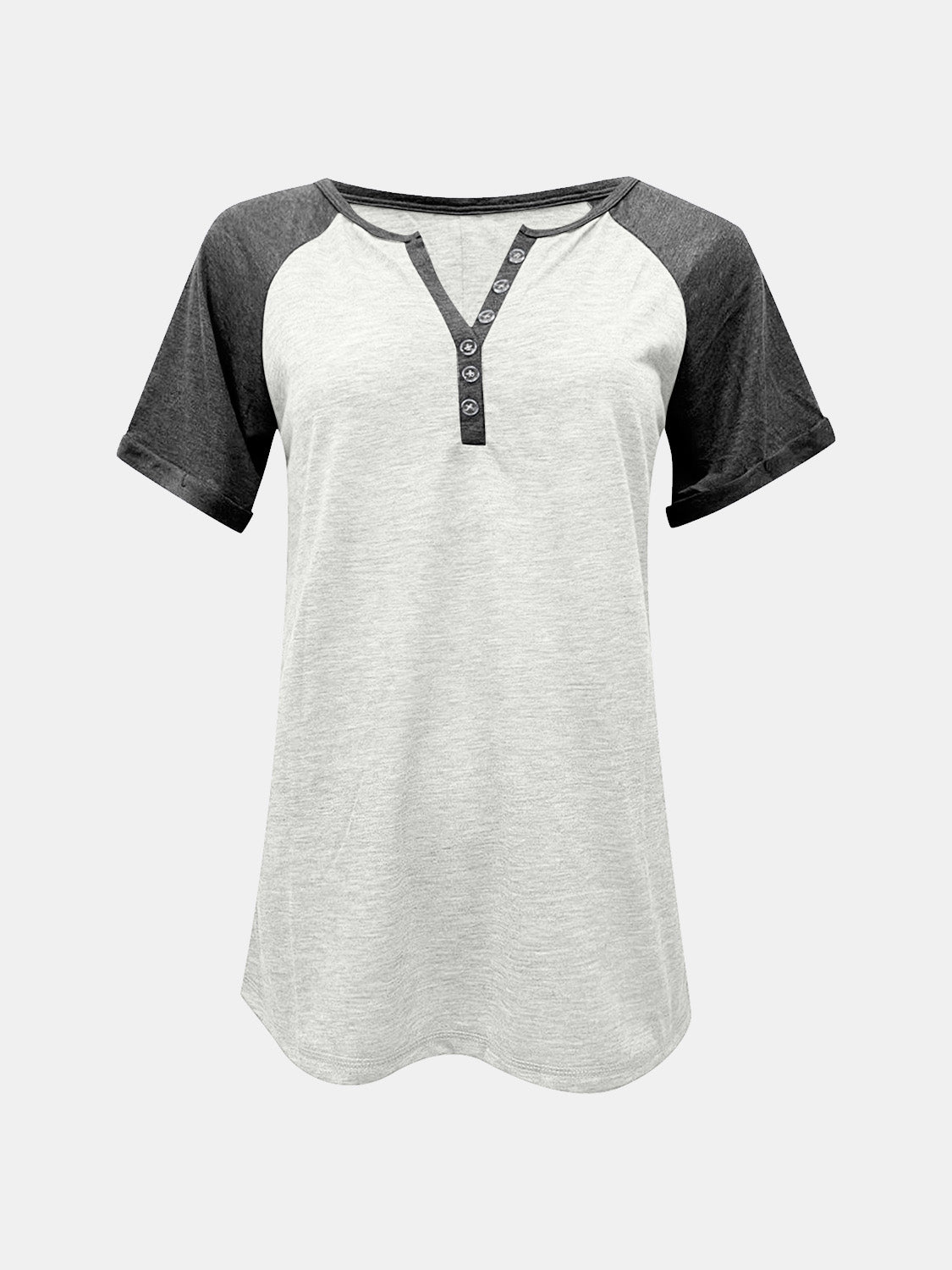 Contrast Notched Short Sleeve T-Shirt-Angel Casuals