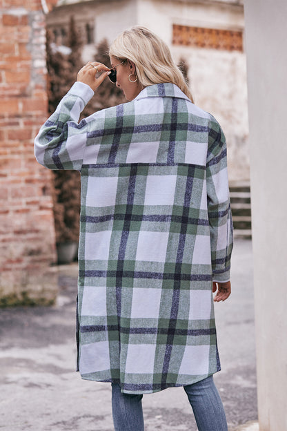 Mandy Plaid Dropped Shoulder Longline Jacket-Angel Casuals