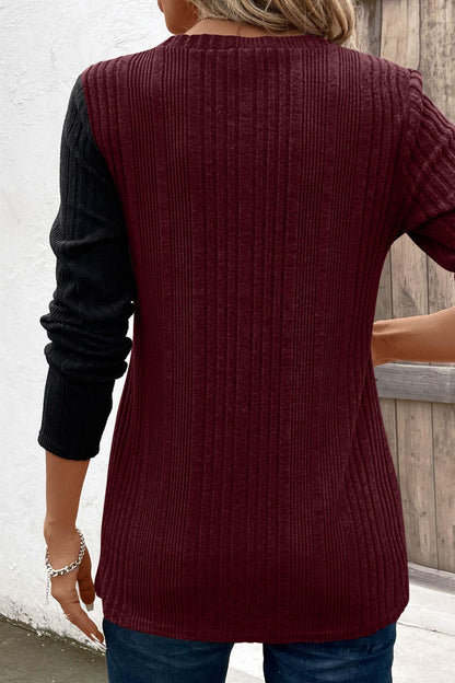 Contrast Long Sleeve Knit Top-Angel Casuals