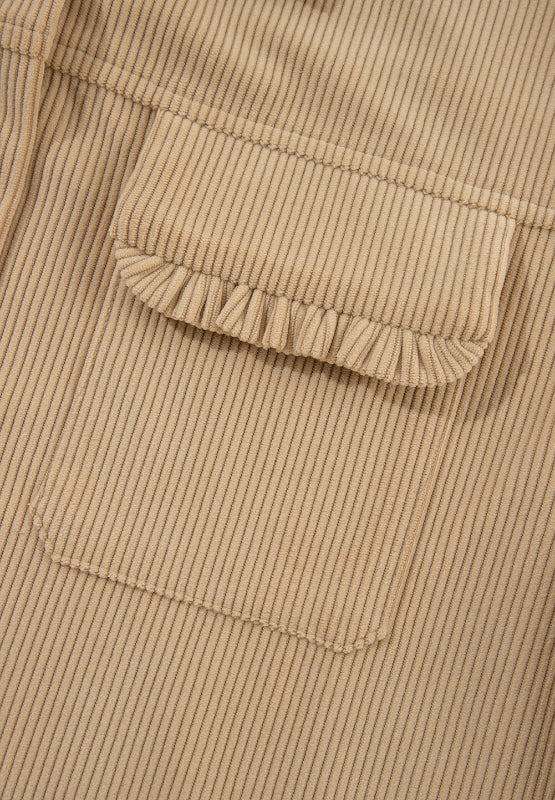 Frill Button Up Long Sleeve Shacket-Angel Casuals