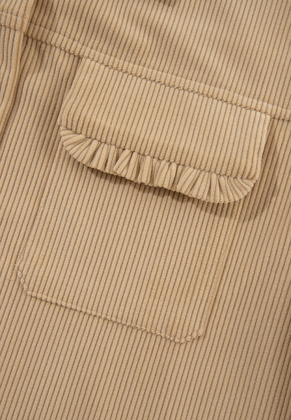 Frill Button Up Long Sleeve Shacket-Angel Casuals