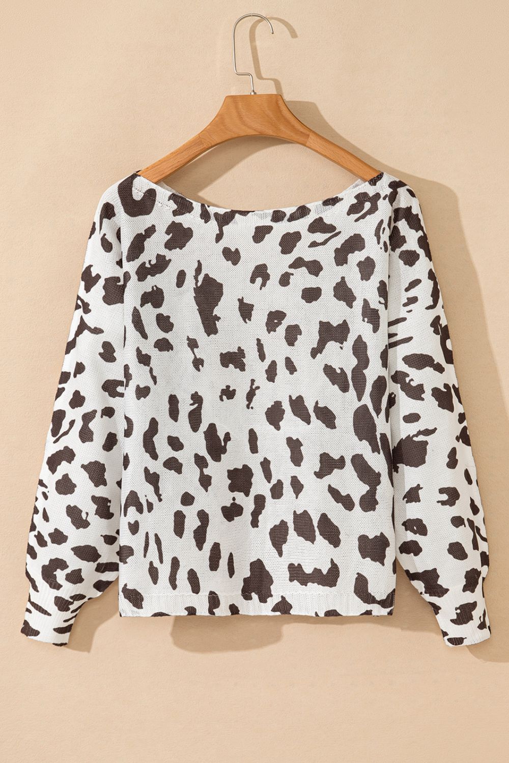 Leopard Boat Neck Long Sleeve Knit Top-Angel Casuals