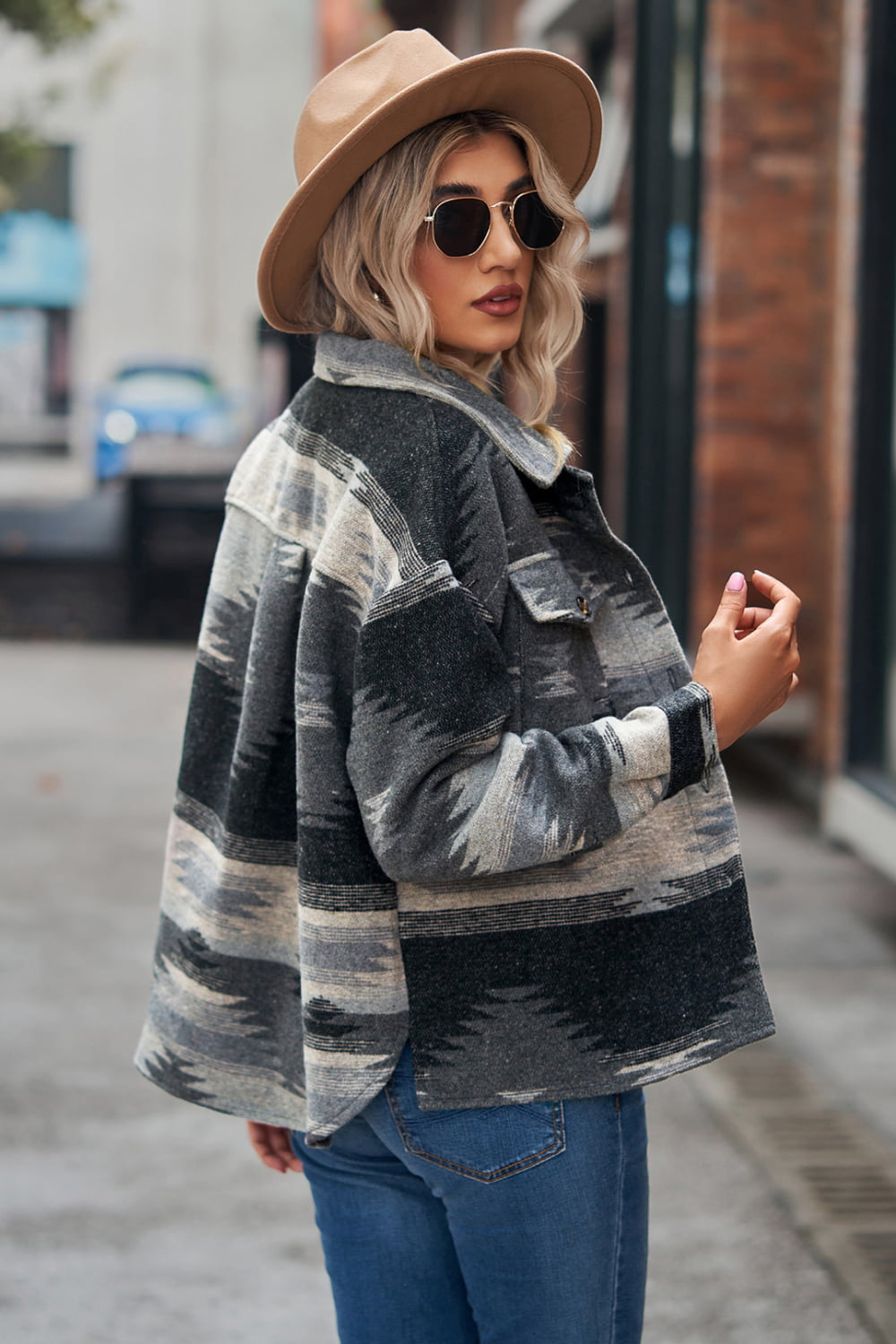 Printed Collared Neck Jacket-Angel Casuals