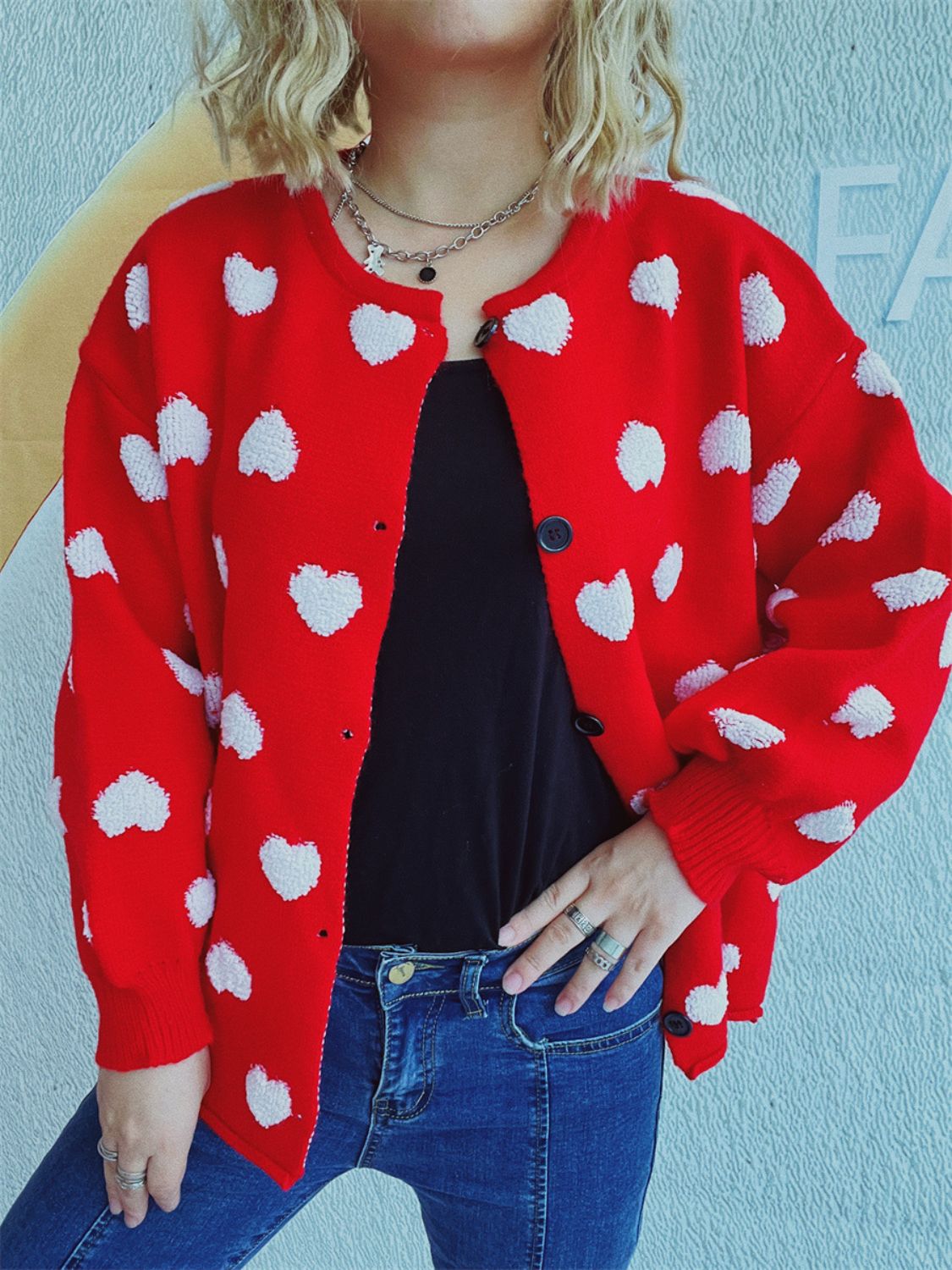 Heart Button Up Long Sleeve Cardigan-Angel Casuals