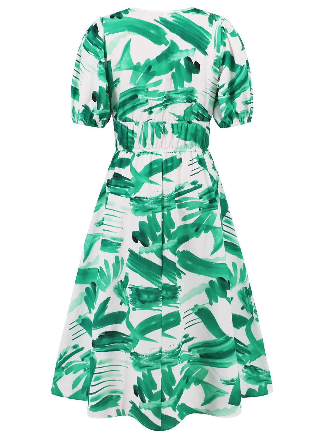 Ruched Printed Surplice Short Sleeve Dress-Angel Casuals