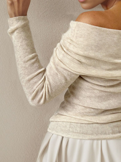 Off-Shoulder Long Sleeve Sweater-Angel Casuals