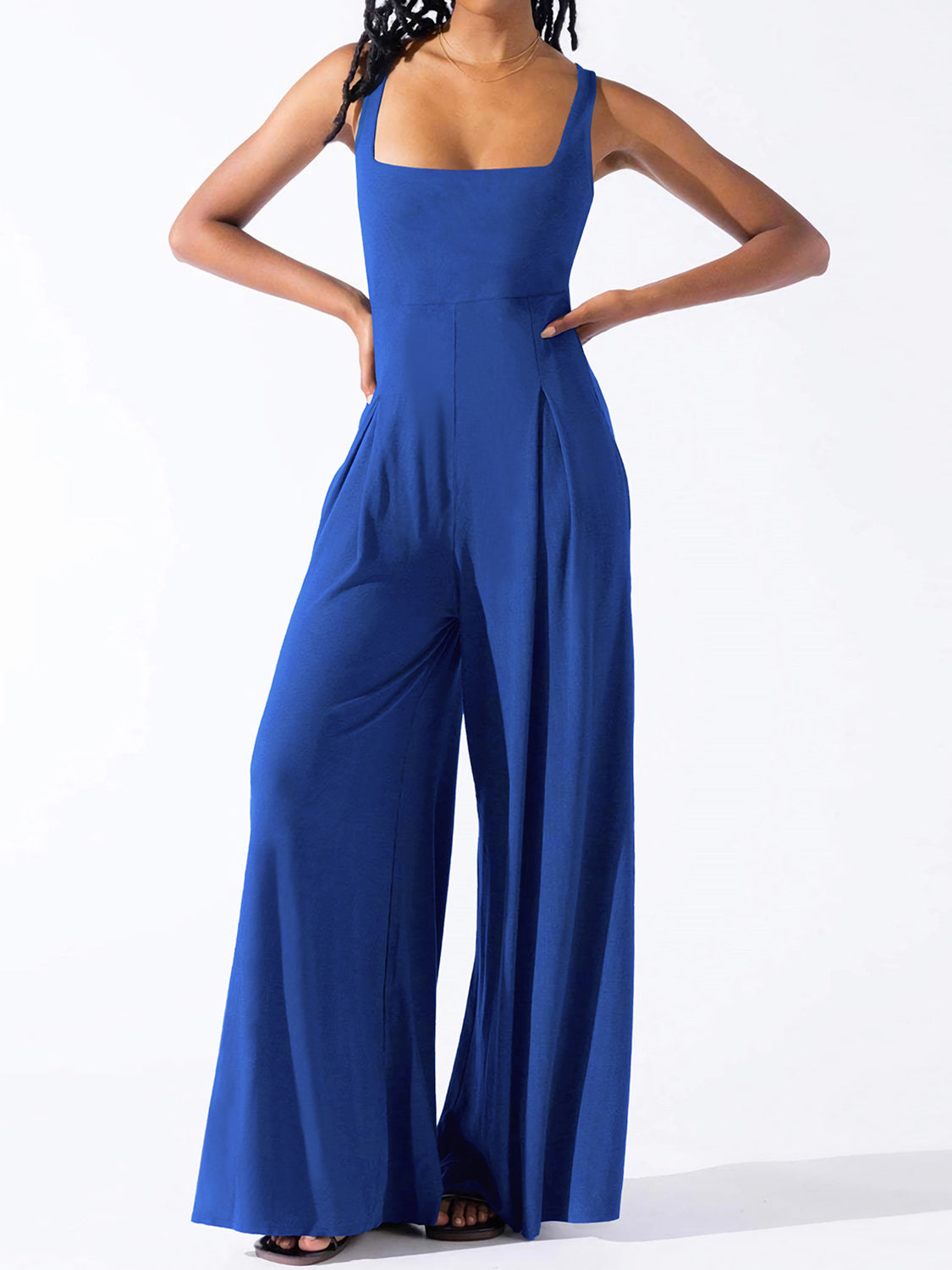 Square Neck Wide Strap Jumpsuit-Angel Casuals