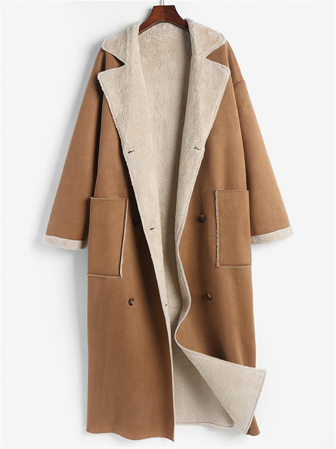 Plus Size Drop Shoulder Sherpa Longline Coat-Angel Casuals