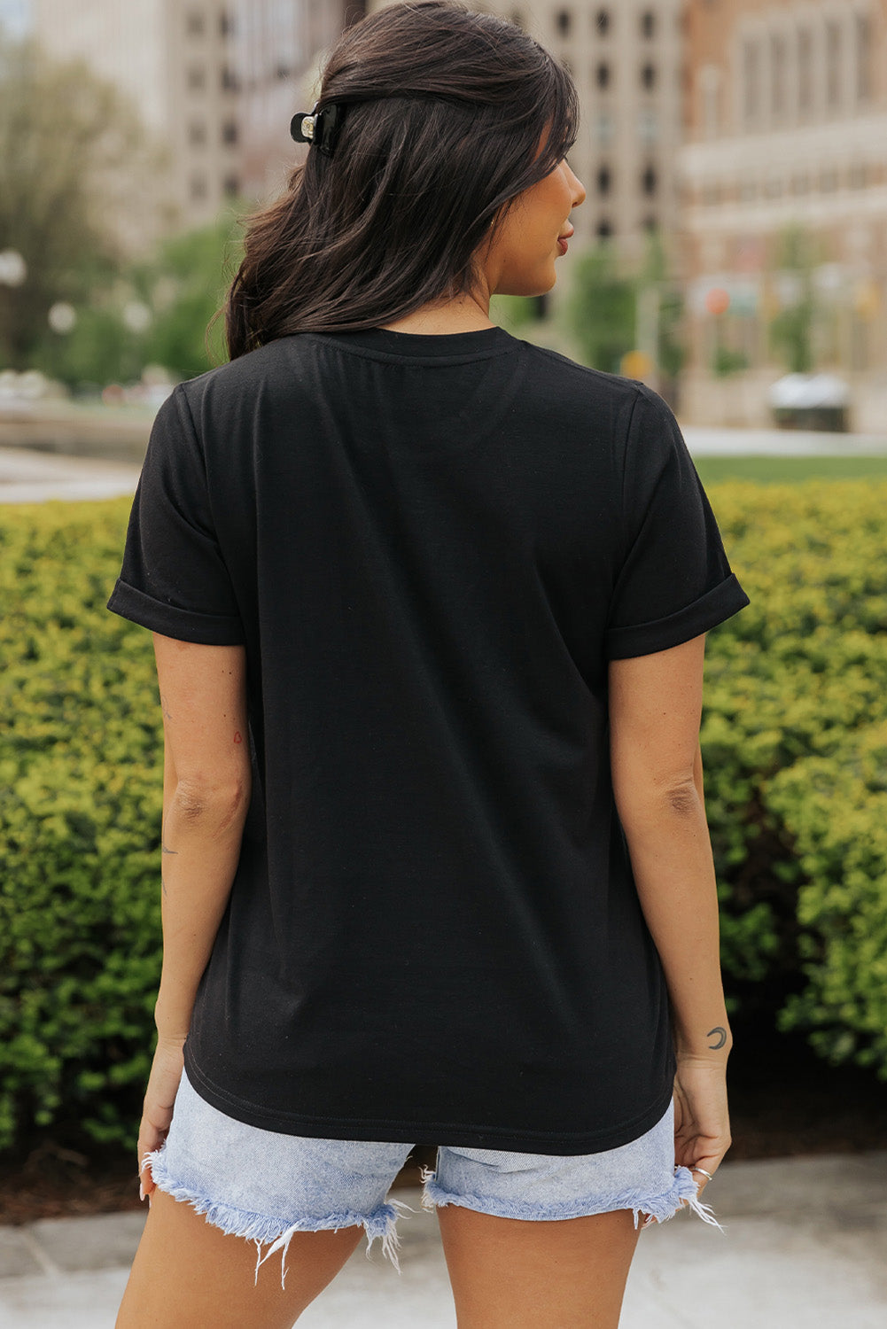 Bow Graphic Round Neck Short Sleeve T-Shirt-Angel Casuals