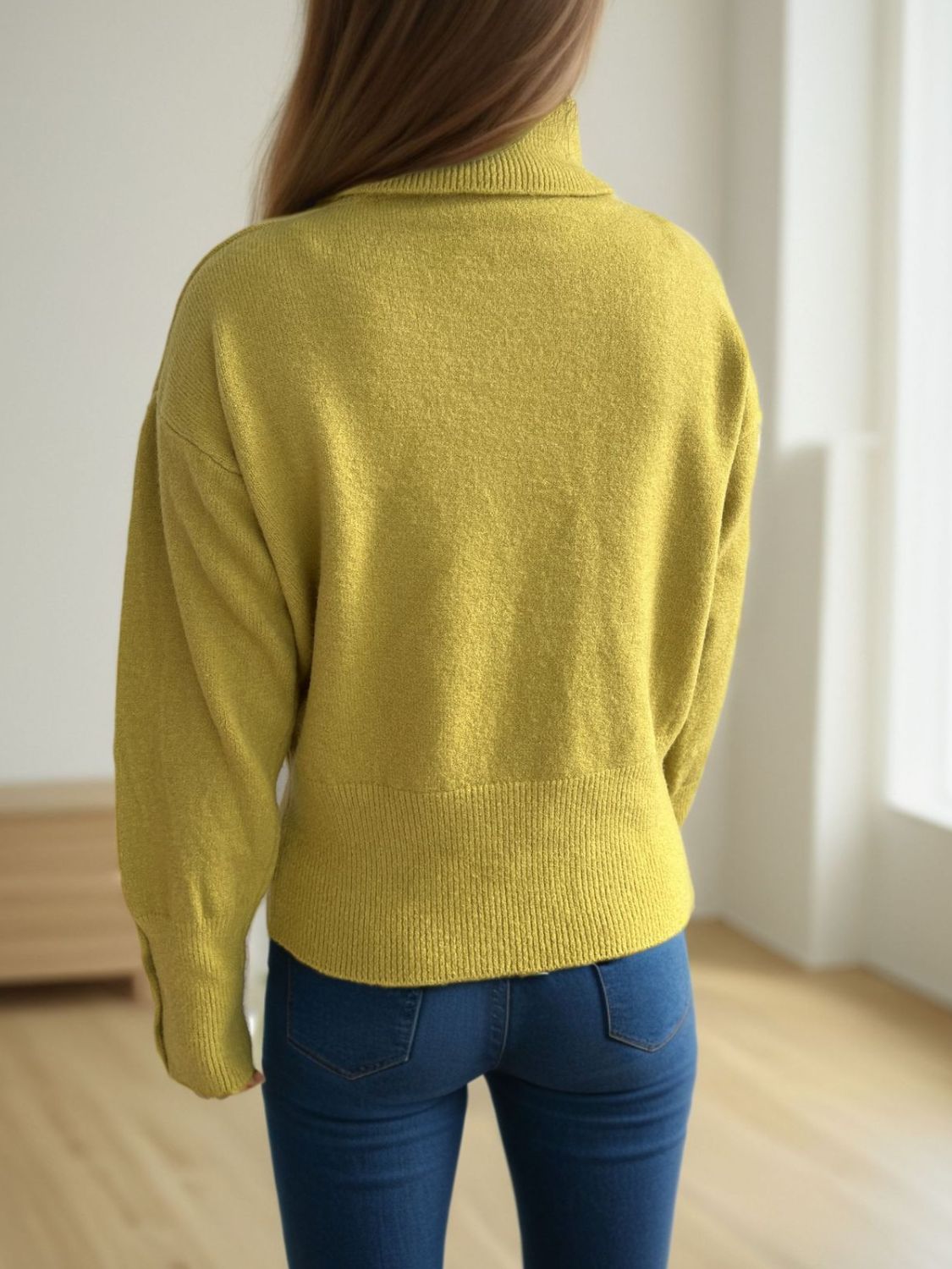 Front Slit Decorative Button Turtleneck Sweater-Angel Casuals