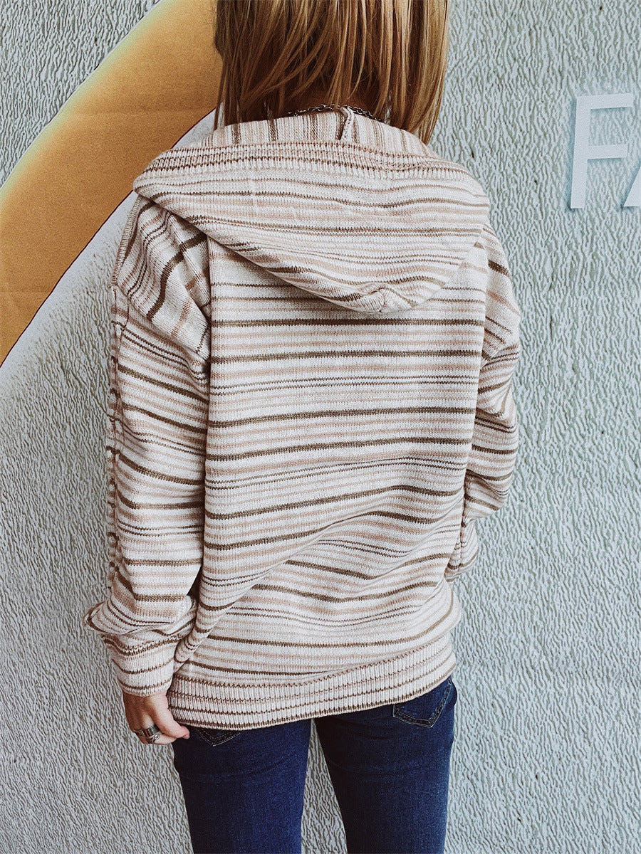 Striped Long Sleeve Hooded Sweater-Angel Casuals