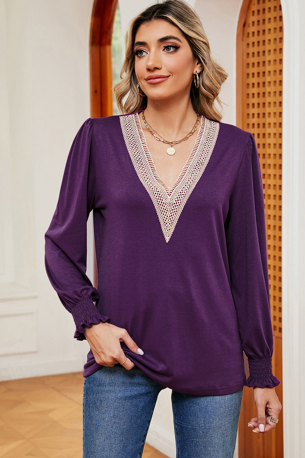 V-Neck Long Sleeve T-Shirt-Angel Casuals