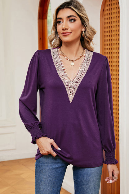 V-Neck Long Sleeve T-Shirt-Angel Casuals