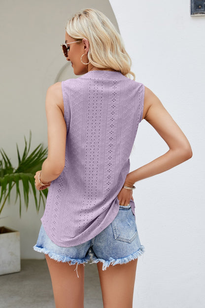 Notched Neck Curved Hem Eyelet Tank-Angel Casuals