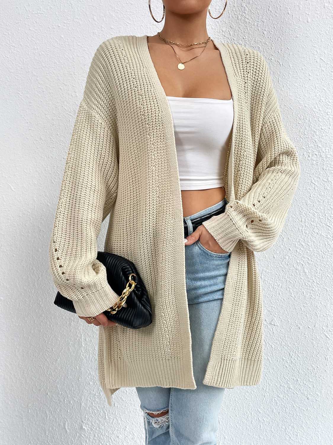 Open Front Dropped Shoulder Slit Cardigan-Angel Casuals