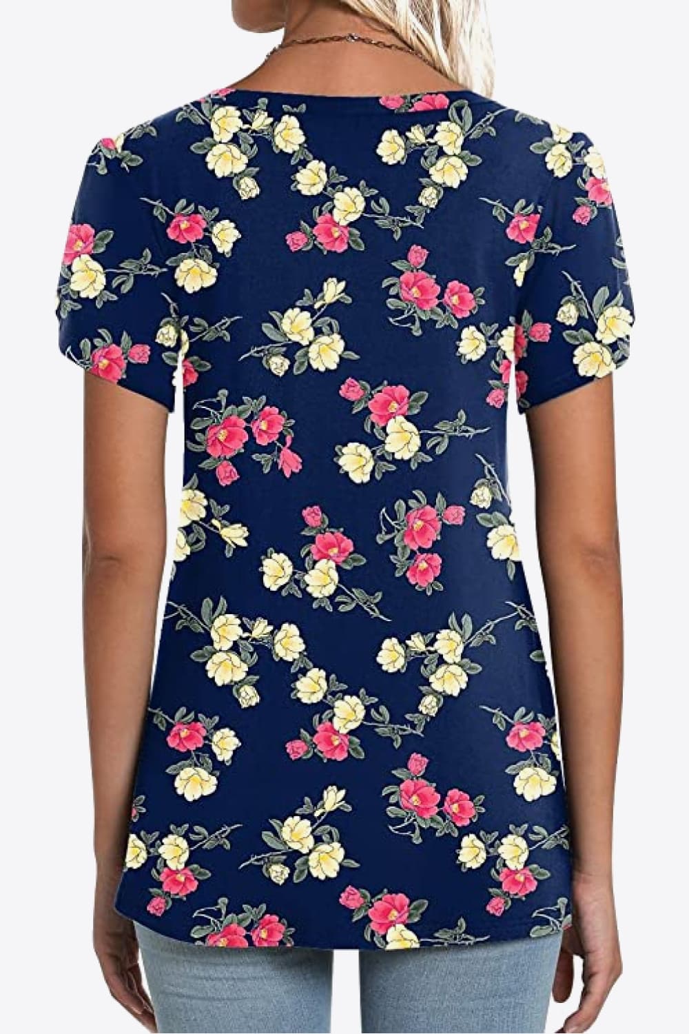 Printed Petal Sleeve V-Neck Blouse-Angel Casuals