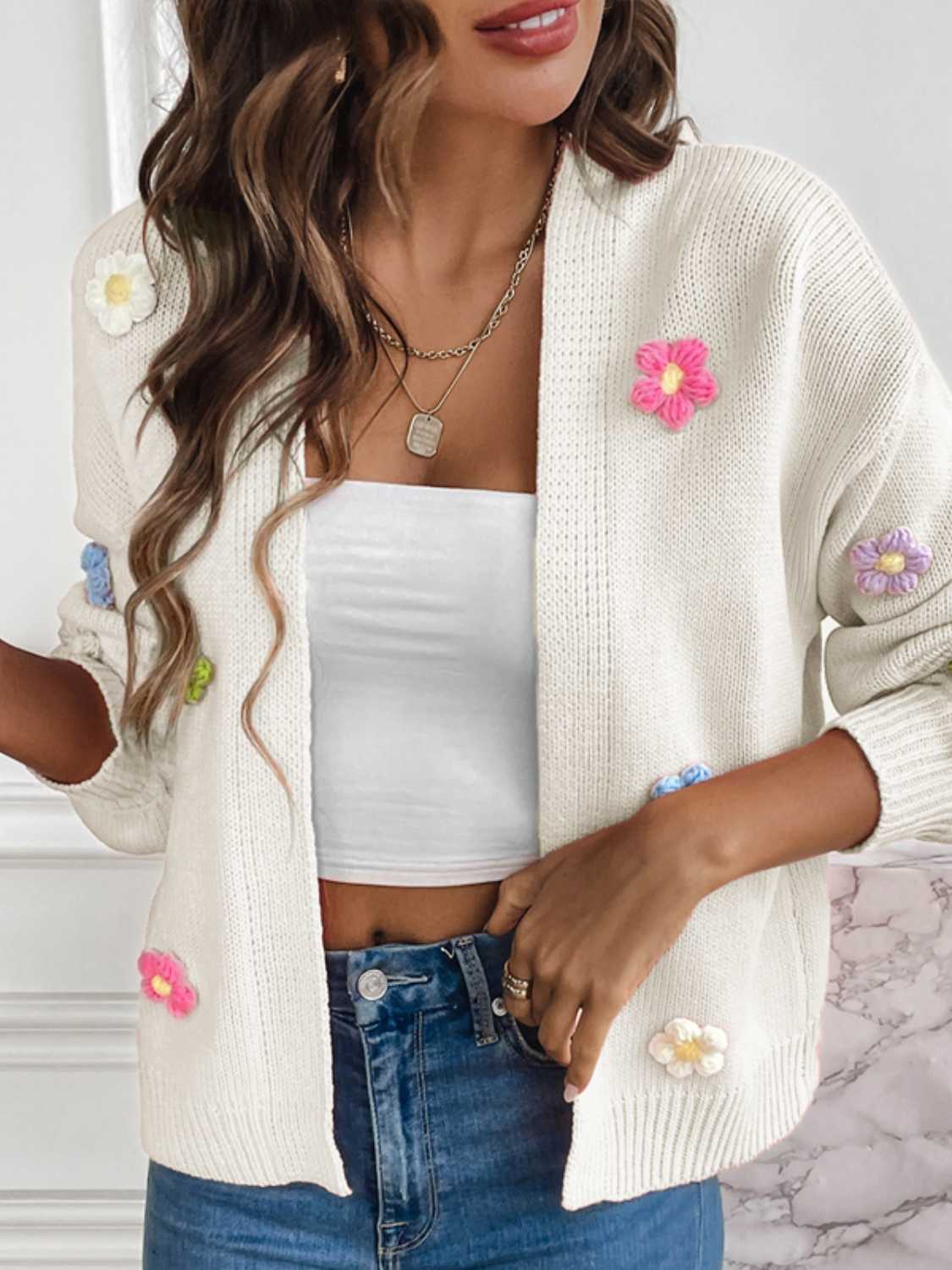 Floral Long Sleeve Open Front Cardigan-Angel Casuals