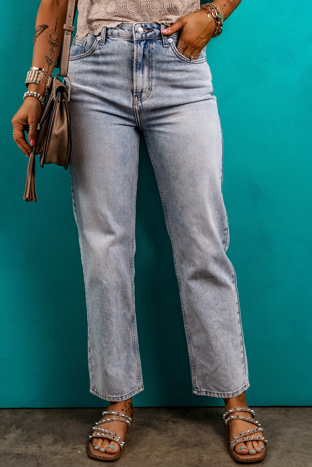 Pocketed Mid-Rise Waist Jeans-Angel Casuals