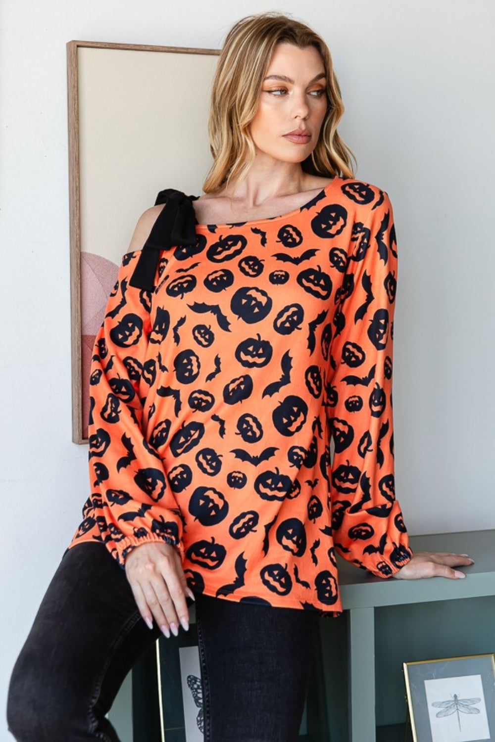 Heimish Pumpkin Print One Shoulder T-Shirt-Angel Casuals