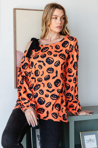 Heimish Pumpkin Print One Shoulder T-Shirt-Angel Casuals